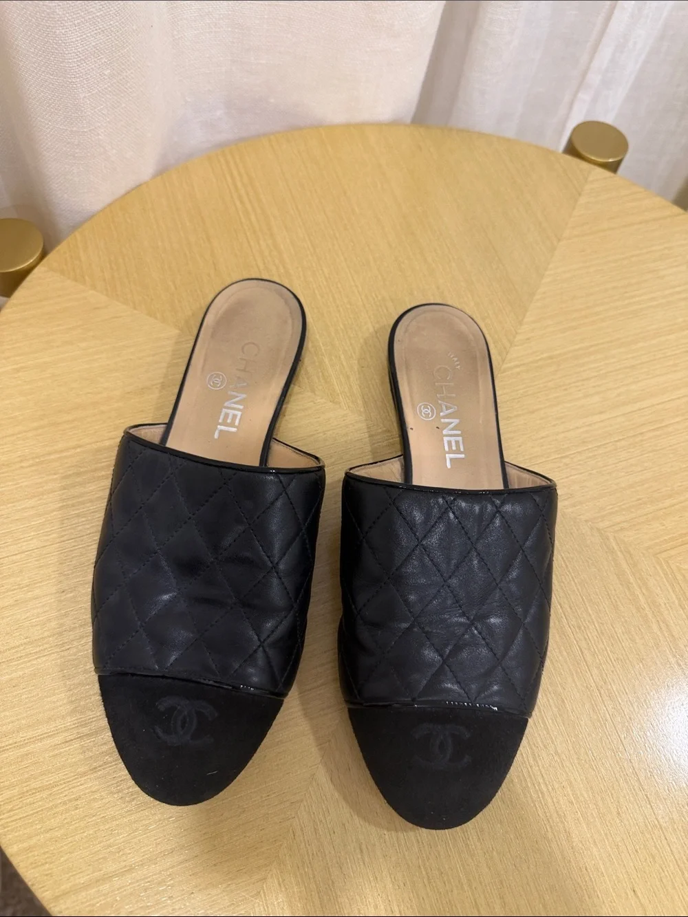 CHANEL Black Quilted Leather Slide Mules